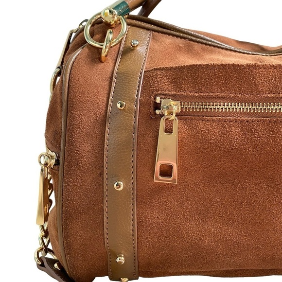 Audrey Brooke New Brown Suede Leather Gold Metal Slouchy Hobo Shoulder Handbag - Picture 5 of 15